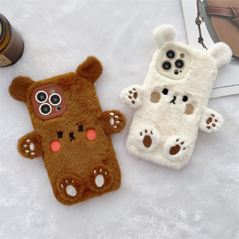 Phone Cases For Iphone 11 - เคสโทรศัพท์คู่รักลายหมีการ์ตูน 3 มิติ สไตล์เกาหลี ขนปุย สำหรับ