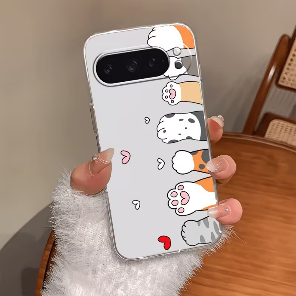 Phone Cases Google Pixel 9A - เคสโทรศัพท์ซิลิโคนใสลายอุ้งเท้าแมวการ์ตูนสำหรับ Google Pixel 10 9 8