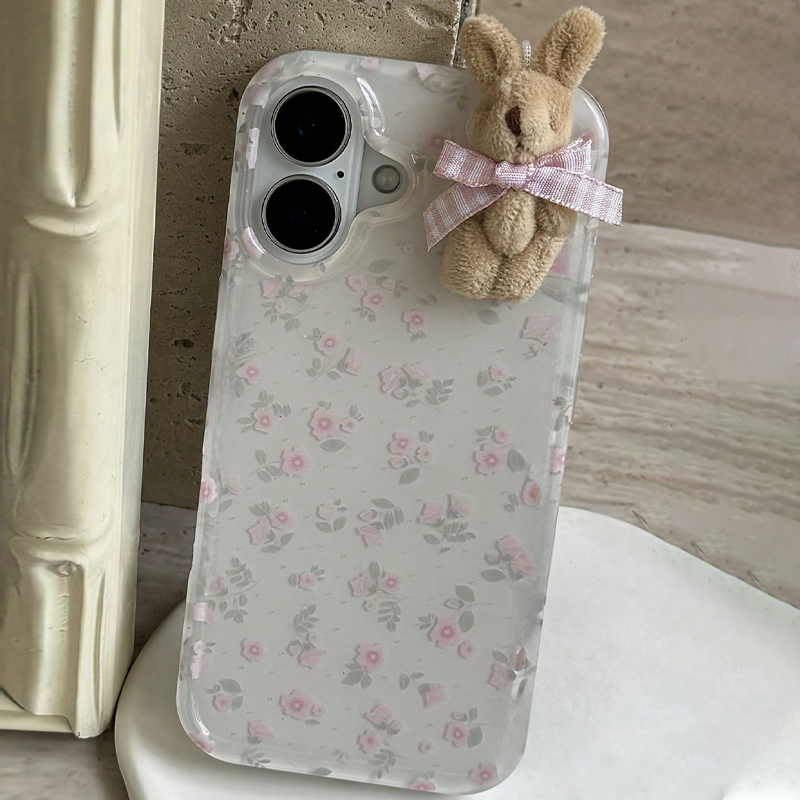 Phone Cases Pinterest - เคสโทรศัพท์ลายกระต่ายสีน้ำตาลลายดอกไม้แบบ 3 มิติ สำหรับ iPhone 17