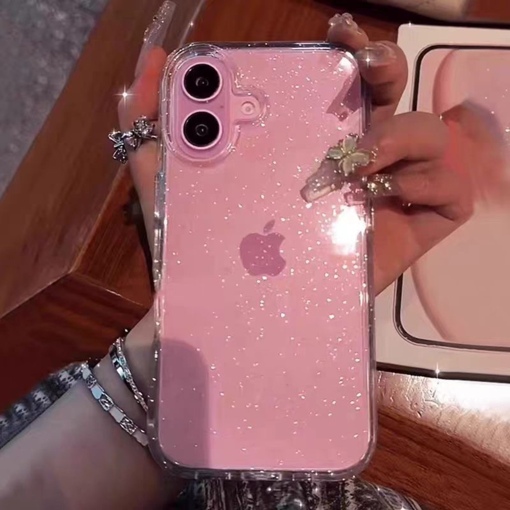 Phone Cases Pinterest - เคสใสประกายกลิตเตอร์สีชมพูสำหรับ iPhone 17 Air 16 15