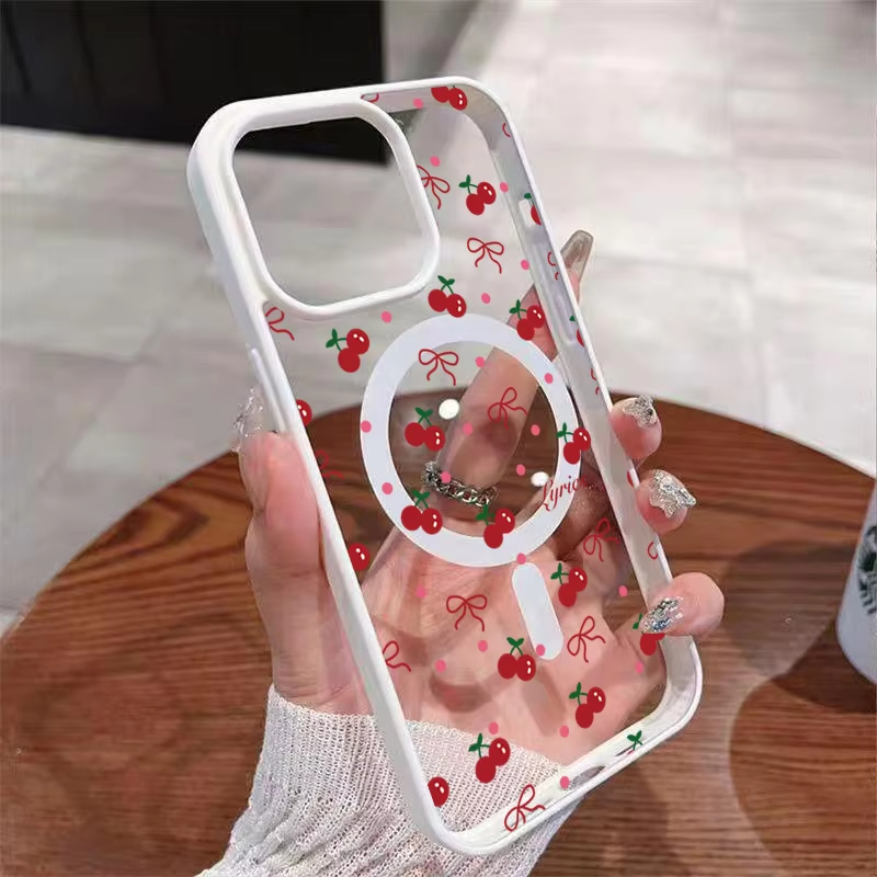 Phone Cases Mous - เคสโทรศัพท์แม่เหล็กพิมพ์ลายเชอร์รี่สีแดง สำหรับ iPhone 17 16 15