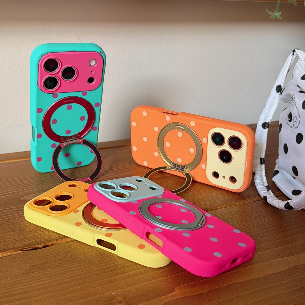 Phone Cases With Stand - INS ลายจุดแม่เหล็ก 360 ° เคสแบบหมุนได้สำหรับ iPhone