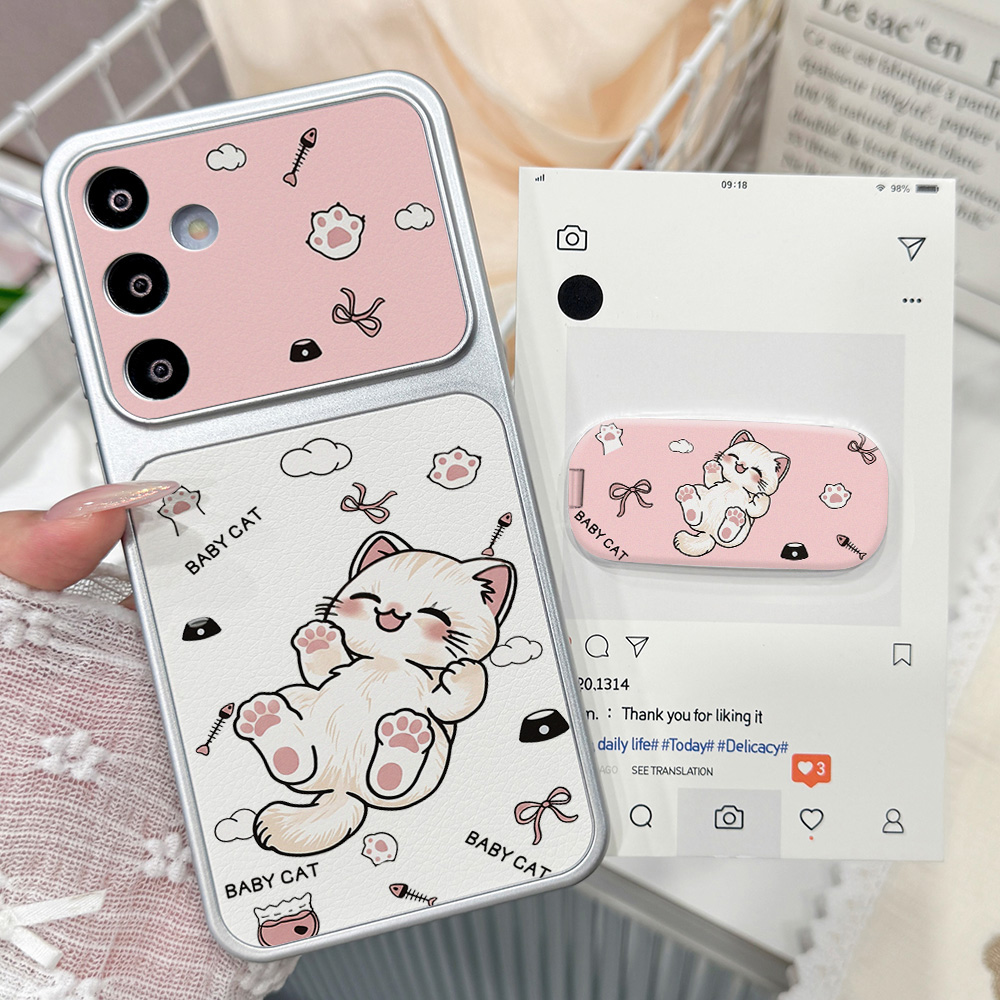 Phone Cases With Stand - เคสโทรศัพท์ลายการ์ตูนแมวน่ารัก สำหรับ Samsung A57 A36 A17