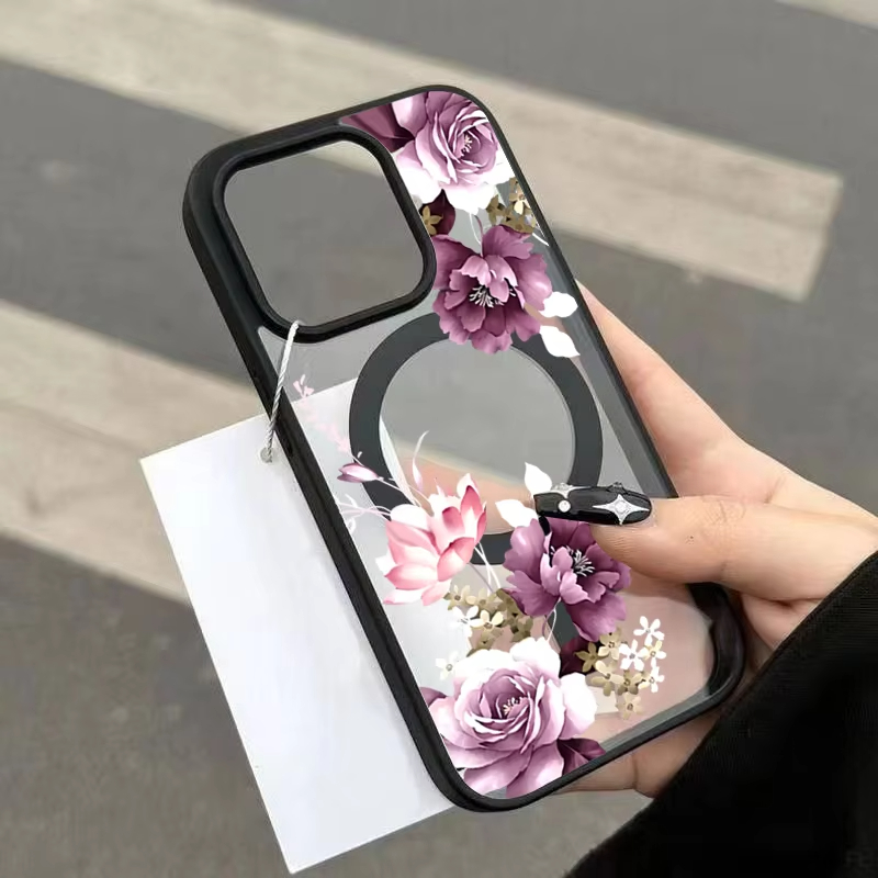 Phone Cases Mous - เคสโทรศัพท์ลายดอกไม้สีชมพูลаванเดอร์แบบแม่เหล็ก สำหรับ iPhone 17 16 15