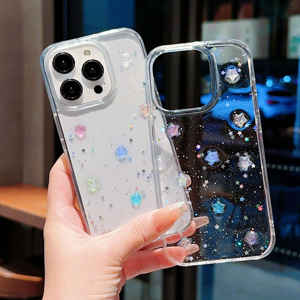 Phone Cases Pinterest - 3Dคริสตัลดาวส่องสว่างNoctilucentดาวGlitterสําหรับiPhone 16 15 14 Plus 13