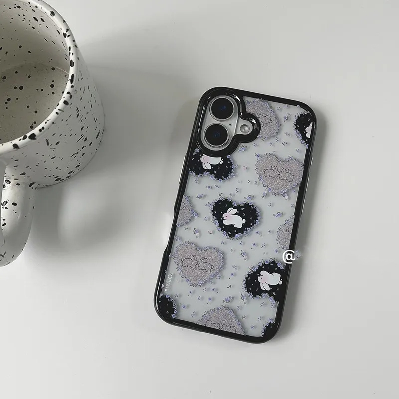 Phone Cases Y2K - เคสโทรศัพท์อะคริลิกลายกระต่ายดอกไม้สีม่วงสไตล์เกาหลีเรโทรสำหรับ iPhone 17 Pro 16 15