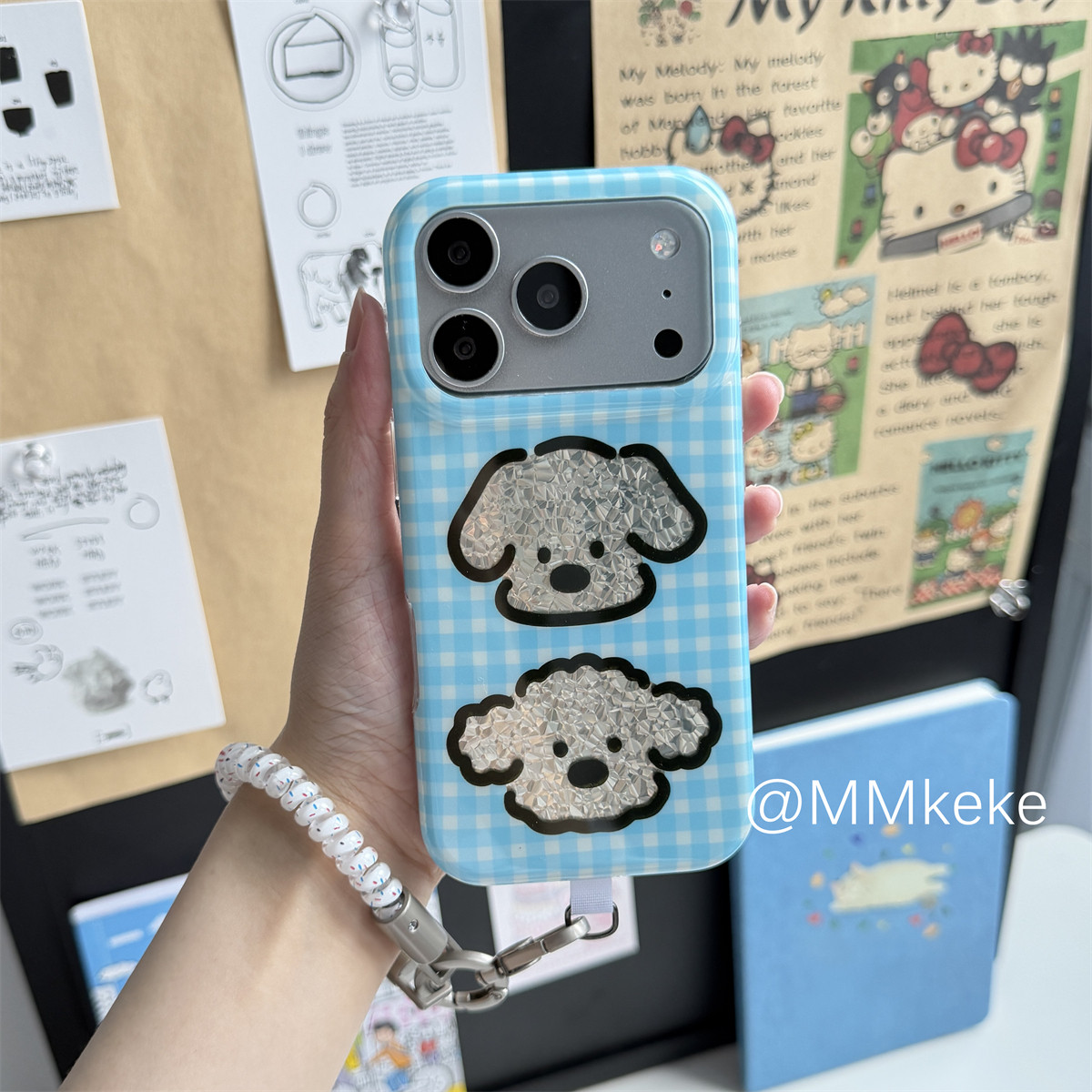 Phone Cases Y2K - เคสโทรศัพท์ลายสุนัขสีเงินลายตารางสีน้ำเงินน่ารักสไตล์เกาหลี สำหรับ iPhone 17Air 16 15