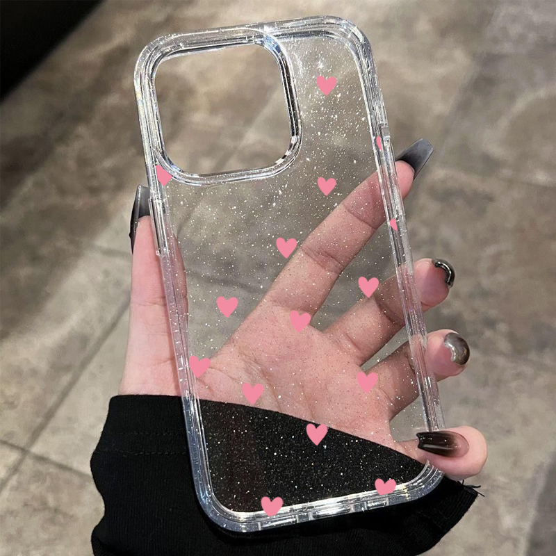 Phone Cases Pinterest - เคสโทรศัพท์ใสลายจุดหัวใจวิบวับ สำหรับ iPhone 17 Pro Max,